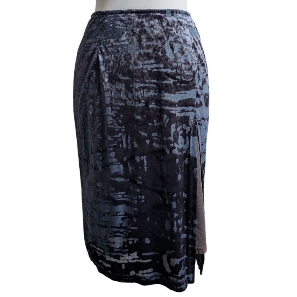 Grey Black Burnout Velvet Party Skirt Size S